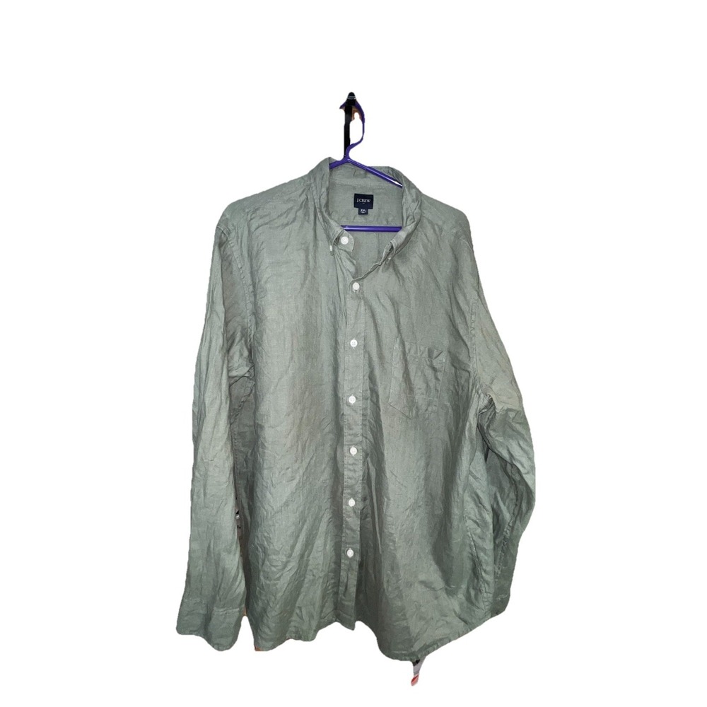 J.Crew XXL Men's Olive Green Linen Blend Button Down Shirt Long Sleeve EUC